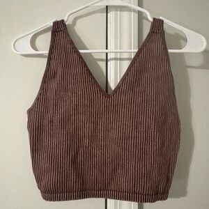 90 Degree By Reflex Brown Ribbed Crop Top